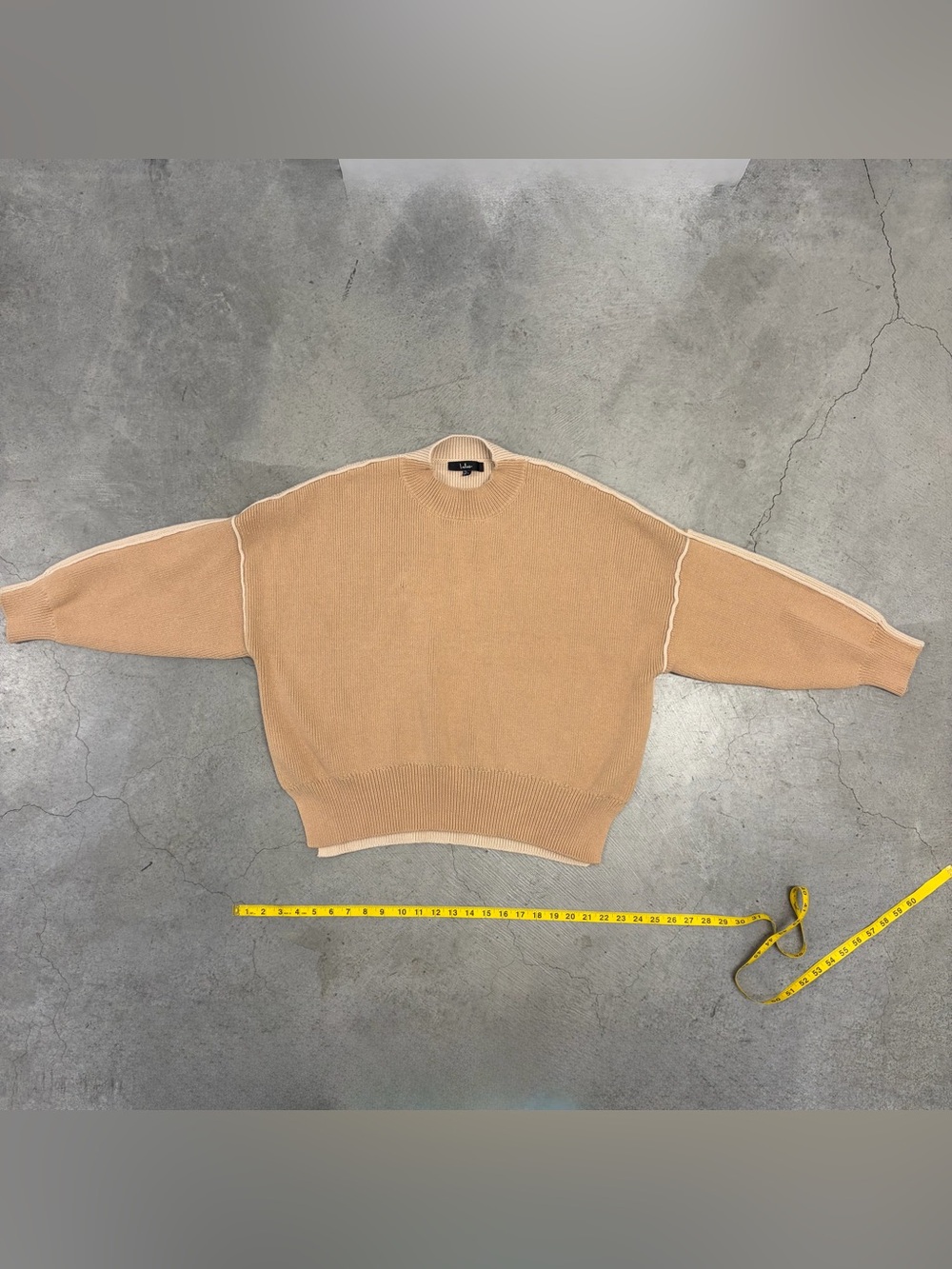 Lulu's Beige Crewneck Sweater with Cream Trim